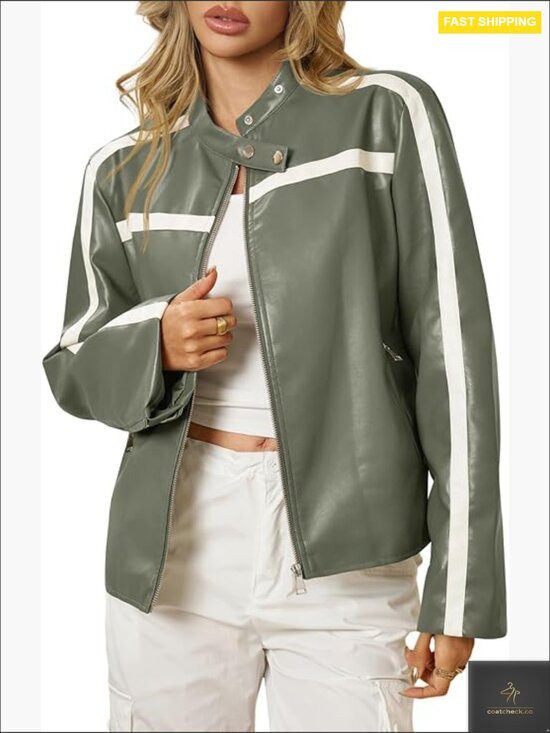 Jackets & Blazers - Faux Leather Bomber Jacket Vintage Y2K Moto Zip Up Racing Coat